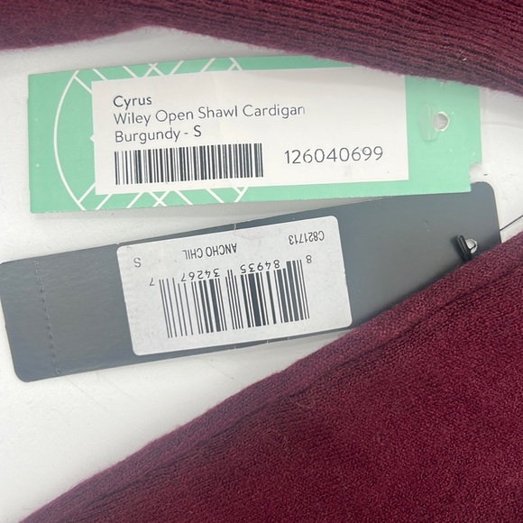 Cyrus NWT Wiley Open Shawl Cardigan-Burgundy-Small - Picture 5 of 9
